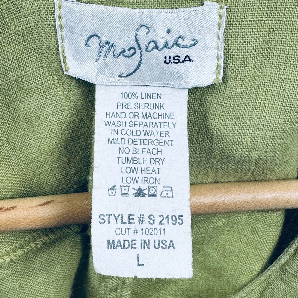 Mosaic Linen Tunic Top Womens Large Green Lagenlook Boho Asymmetrical Minimalist - Picture 5 of 11